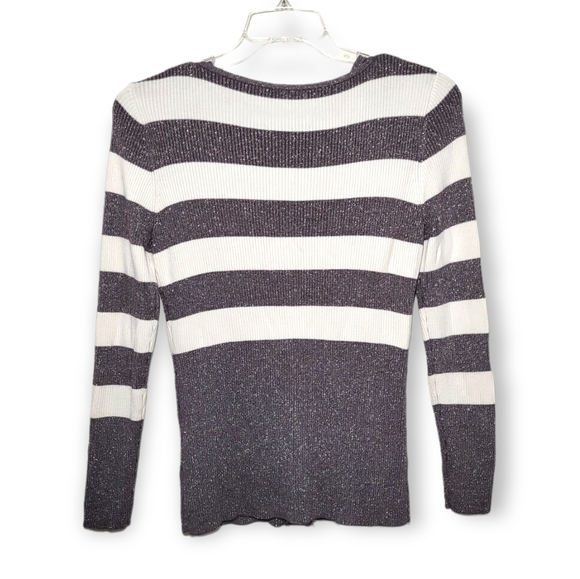 Belldini Sparkly Grey White Striped Tank Top and Sweater Set Large - Picture 6 of 9